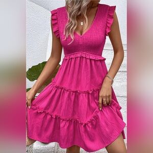 Beachsissi Women's Solid Color Cute V Neck Casual Dress.